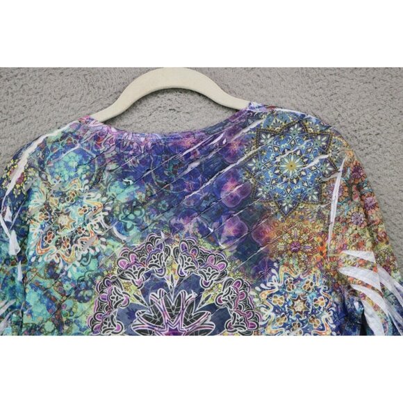 Jess & Jane 3/4 Sleeve Layered Mandala Colorful Top-Size Small-Wearable Art - Picture 10 of 11